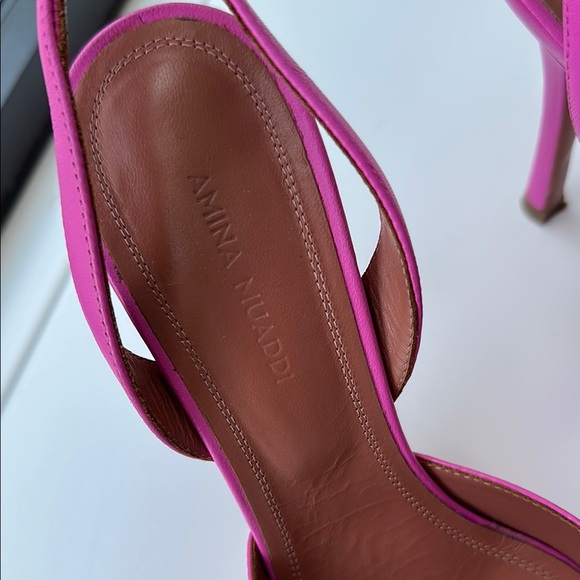 Amina Muaddi Pink Heels with Crystal Brooch - Picture 2 of 6